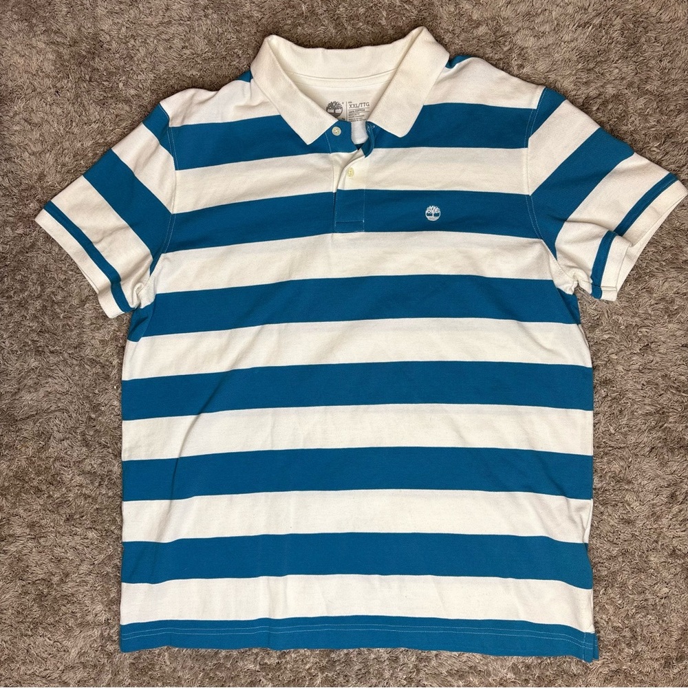 Timberland Kids Blue and White Striped Polo